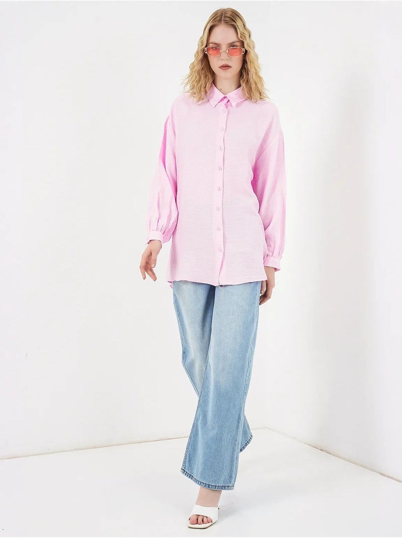 Blusa lunga oversize testurizzata con collo a camicia bdart Rosa chiaro - Kiabi