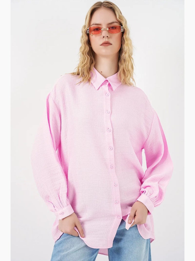 Blusa lunga oversize testurizzata con collo a camicia bdart Rosa chiaro - Kiabi
