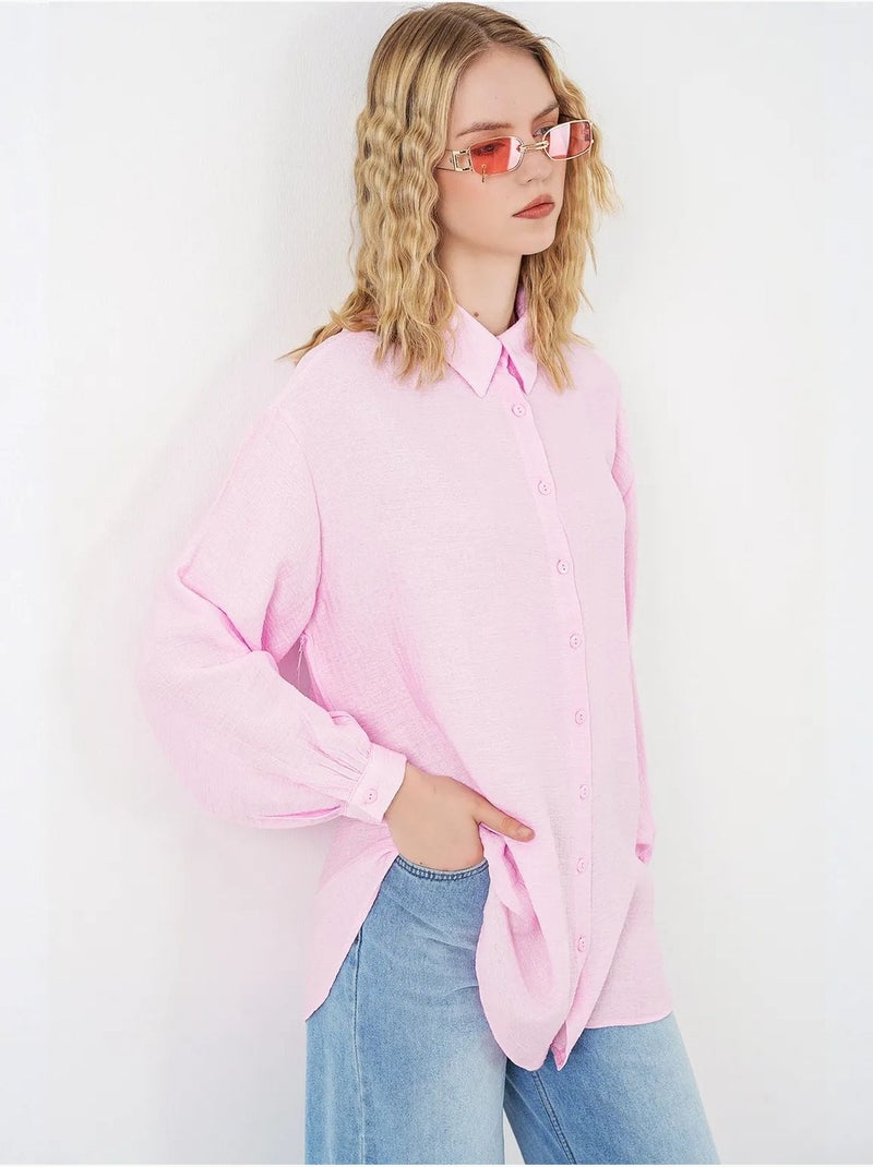 Blusa lunga oversize testurizzata con collo a camicia bdart Rosa chiaro - Kiabi