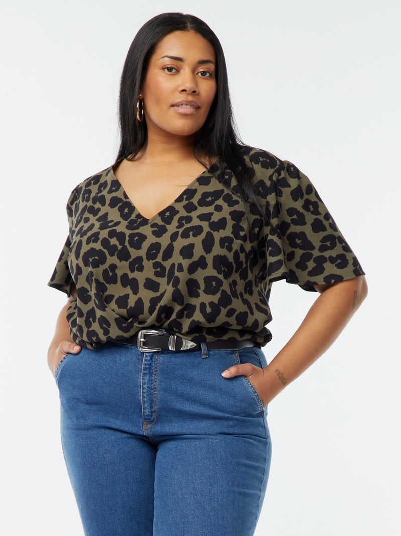 Blusa maniche corte tinta unita Maniche blusa maniche corte Kaki - Kiabi