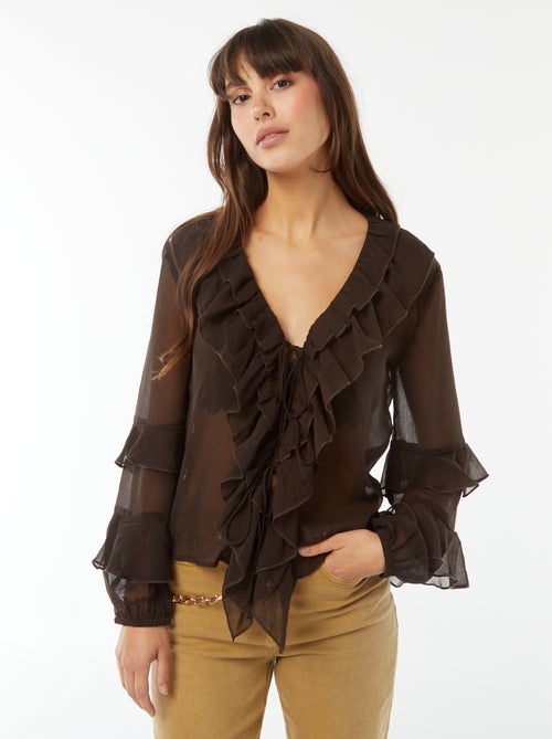 Blusa maniche lunghe con volant - Kiabi