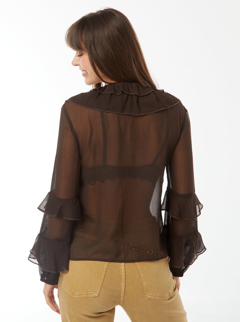 Blusa maniche lunghe con volant Marrone - Kiabi