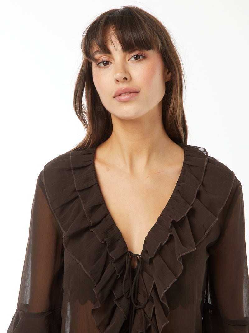 Blusa maniche lunghe con volant Marrone - Kiabi