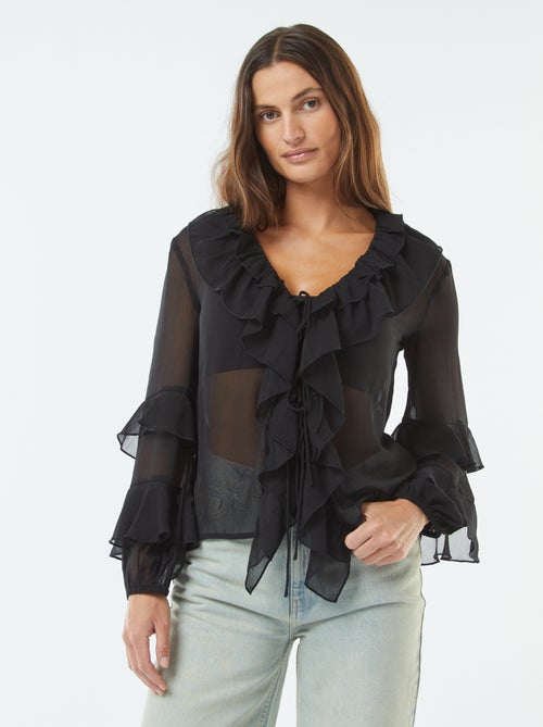 Blusa maniche lunghe con volant - Kiabi