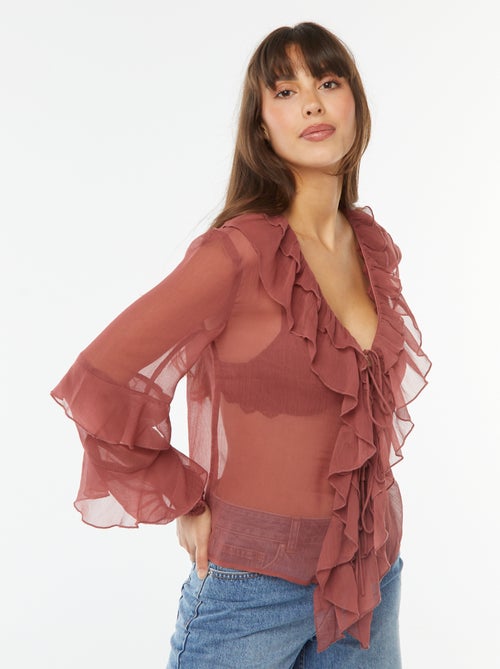 Blusa maniche lunghe con volant - Kiabi