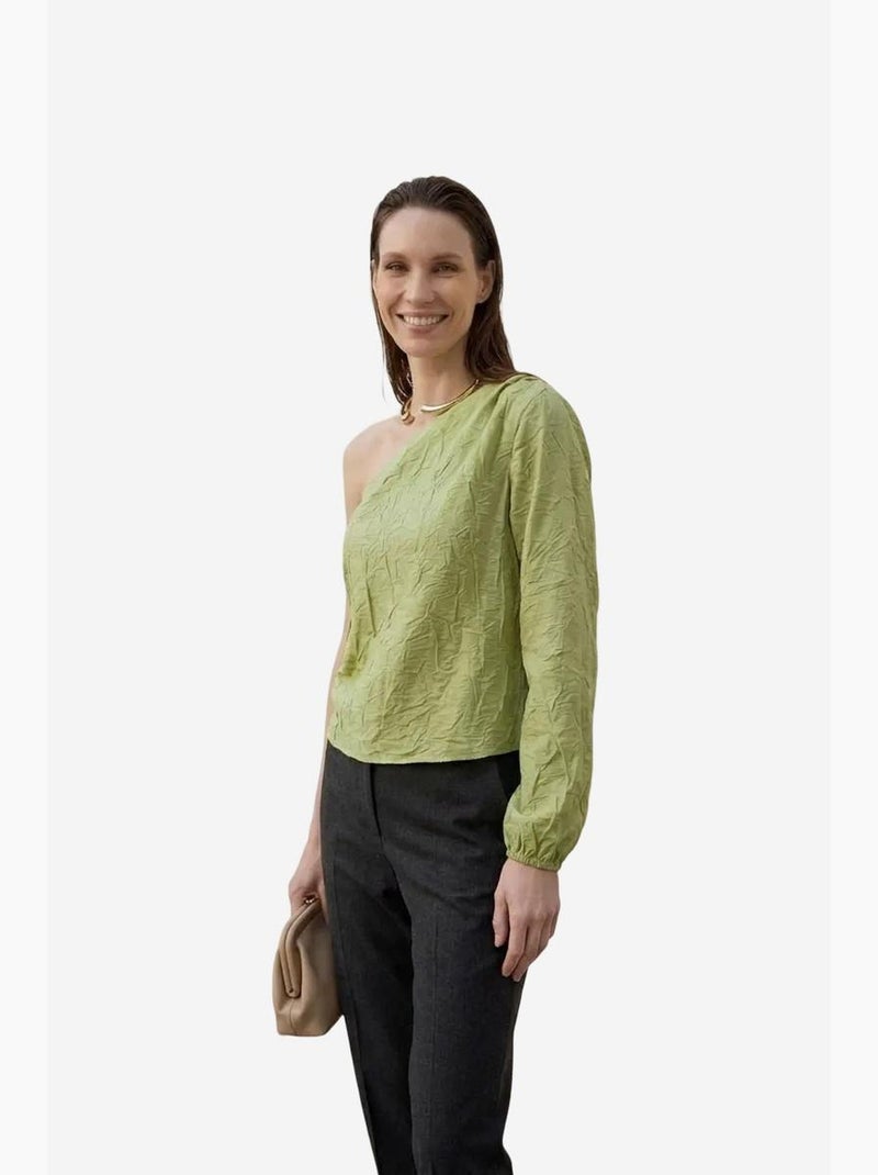 Blusa monospalla in popeline di cotone con cut-out my fashion Verde pastello - Kiabi