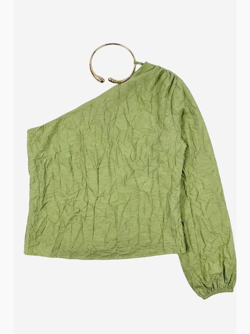 Blusa monospalla in popeline di cotone con cut-out my fashion Verde pastello - Kiabi