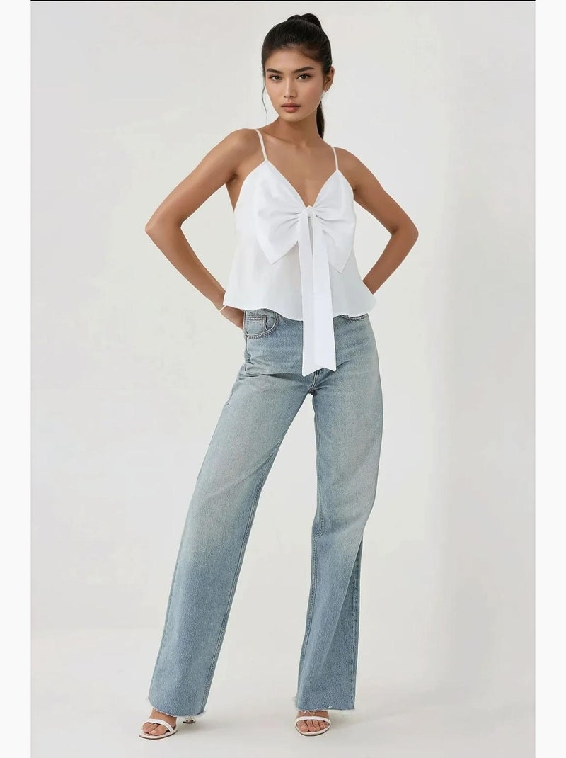 Blusa morbida al tatto con scollo a v e dettaglio fiocco hiccup Bianco - Kiabi
