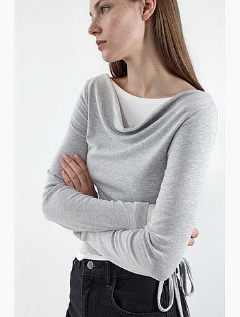 Blusa morbida color block con collo a cappuccio hiccup