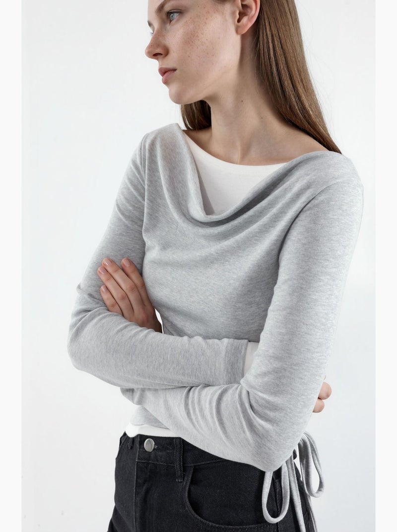 Blusa morbida color block con collo a cappuccio hiccup Grigio chiaro - Kiabi