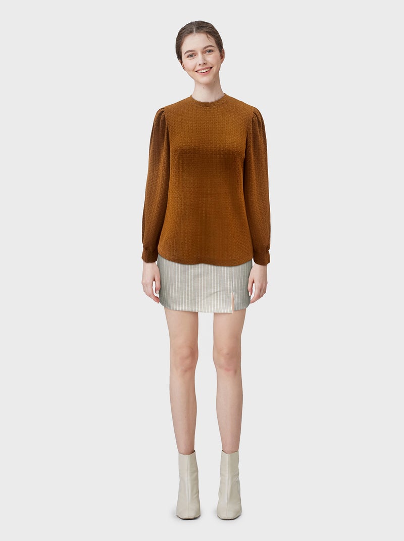 Blusa morbida con maniche a sbuffo MARRONE - Kiabi