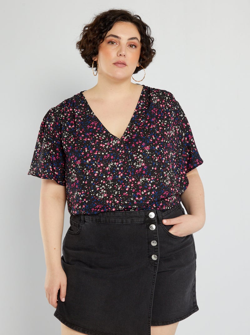 Blusa morbida con scollo a V NERO - Kiabi