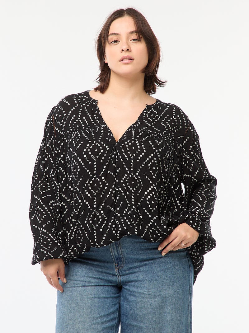 Blusa morbida con stampa in tessuto effetto crêpe Nero - Kiabi