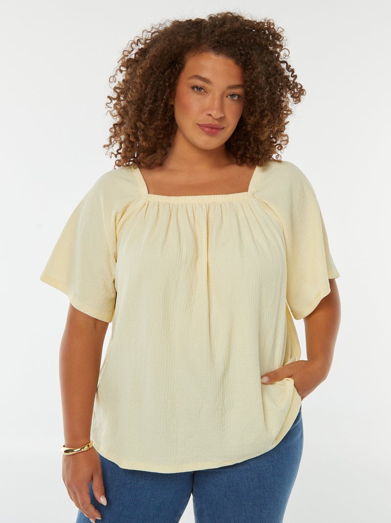 Blusa morbida scollo bardot in maglia goffrata Giallo - Kiabi