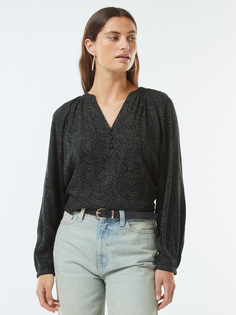 Blusa morbida stampata Nero - Kiabi