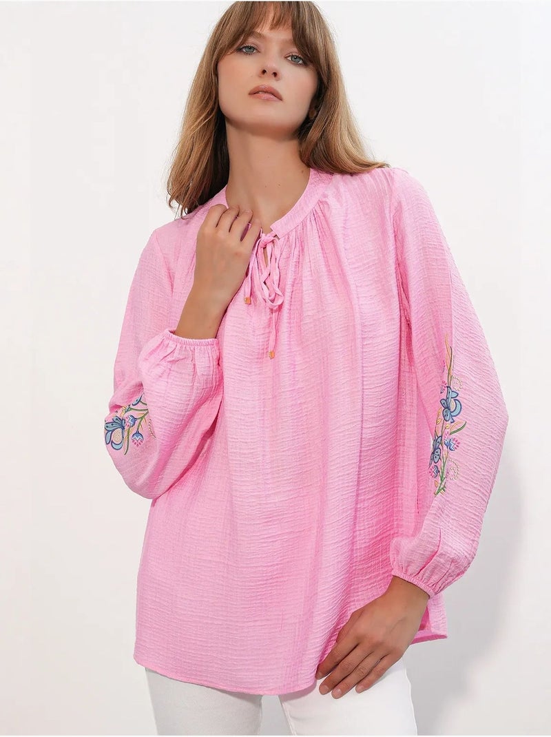 Blusa oversize in crêpe ricamato bdart Rosa fluo/Solinotes - Kiabi