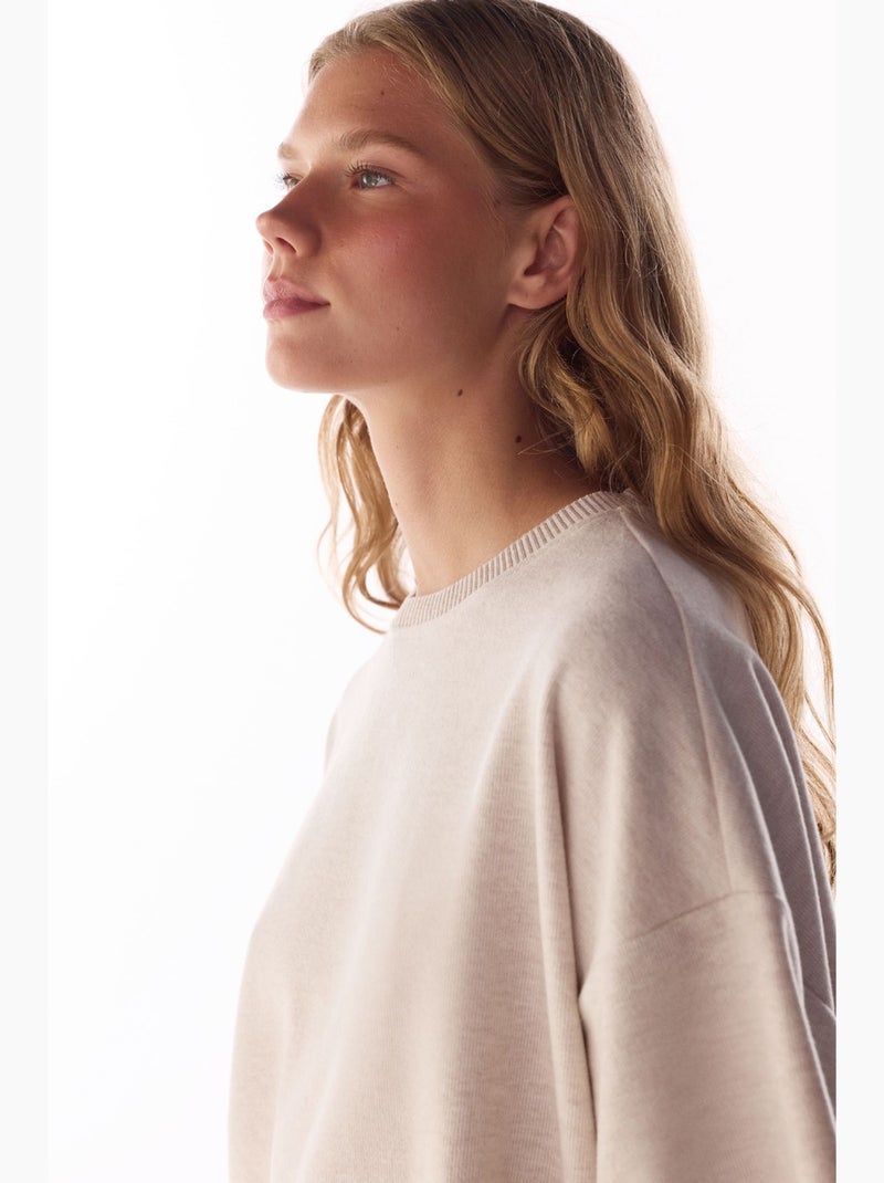 Blusa oversize melange a maniche corte, calda penti Beige naturale - Kiabi