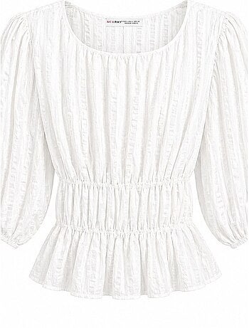 Blusa peplo testurizzata con scollo a u e maniche a tre quarti mixray