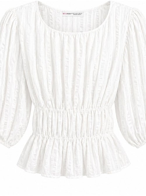 Blusa peplo testurizzata con scollo a u e maniche a tre quarti mixray - Kiabi Blusa peplo testurizzata con scollo a u e maniche a tre quarti mixray - Kiabi