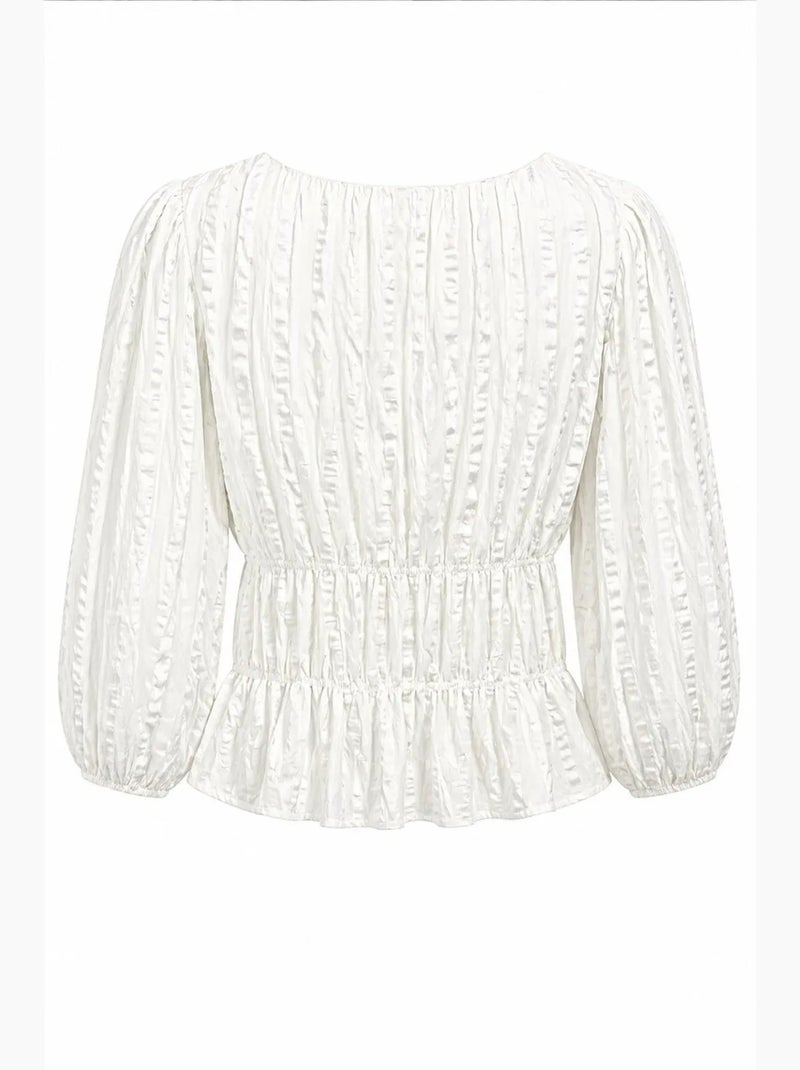 Blusa peplo testurizzata con scollo a u e maniche a tre quarti mixray Avorio - Kiabi