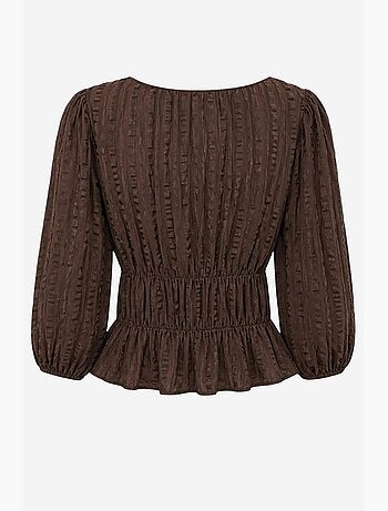 Blusa peplo testurizzata con scollo a u e maniche a tre quarti mixray