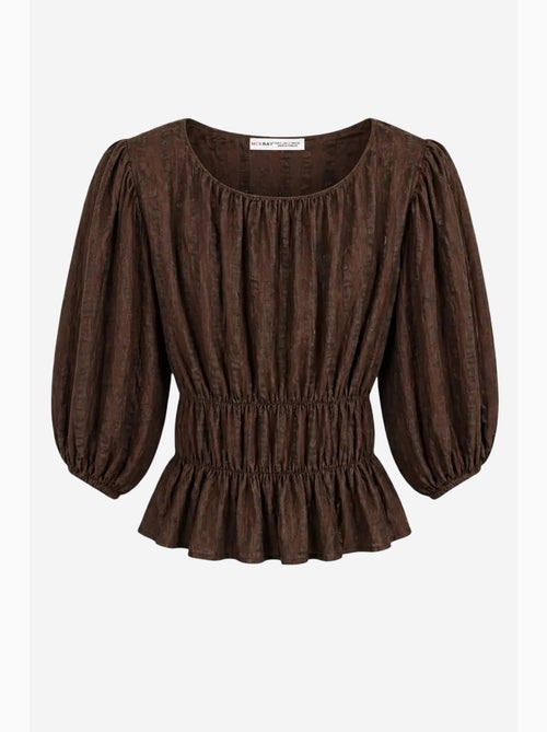 Blusa peplo testurizzata con scollo a u e maniche a tre quarti mixray - Kiabi Blusa peplo testurizzata con scollo a u e maniche a tre quarti mixray - Kiabi