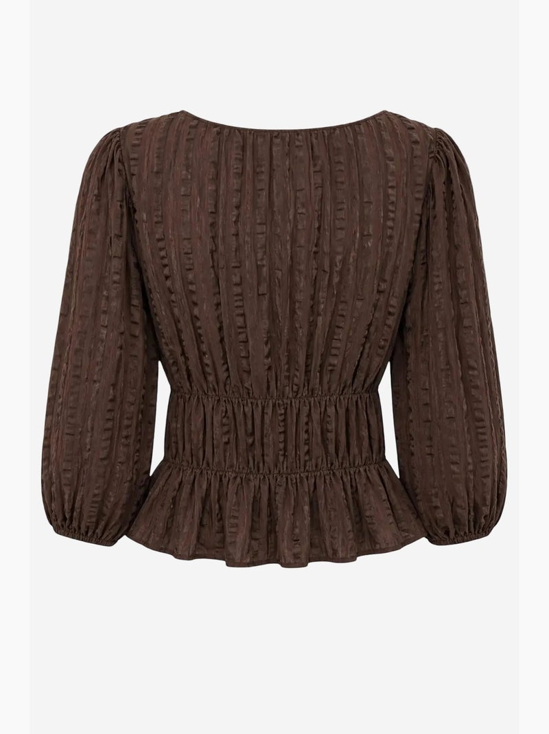 Blusa peplo testurizzata con scollo a u e maniche a tre quarti mixray Marrone - Kiabi