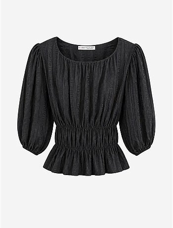 Blusa peplo testurizzata con scollo a u e maniche a tre quarti mixray