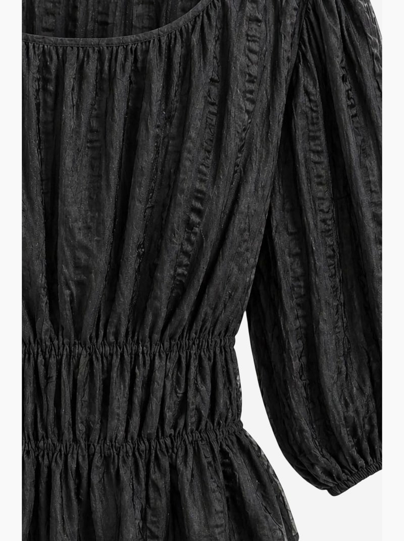 Blusa peplo testurizzata con scollo a u e maniche a tre quarti mixray Nero - Kiabi