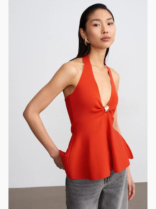 Blusa peplum con scollo all'americana senza cuciture dilvin - Kiabi Blusa peplum con scollo all'americana senza cuciture dilvin - Kiabi
