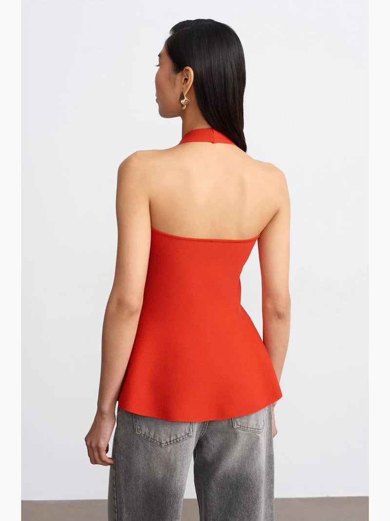Blusa peplum con scollo all'americana senza cuciture dilvin Arancione mandarino - Kiabi