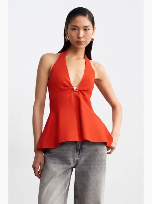 Blusa peplum con scollo all'americana senza cuciture dilvin - Kiabi Blusa peplum con scollo all'americana senza cuciture dilvin - Kiabi