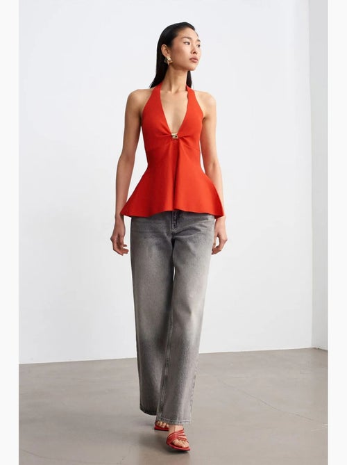 Blusa peplum con scollo all'americana senza cuciture dilvin - Kiabi Blusa peplum con scollo all'americana senza cuciture dilvin - Kiabi