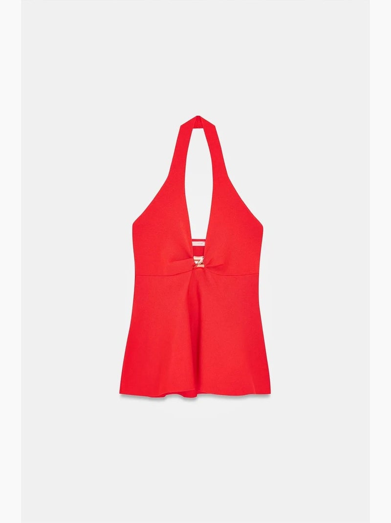 Blusa peplum con scollo all'americana senza cuciture dilvin Arancione mandarino - Kiabi