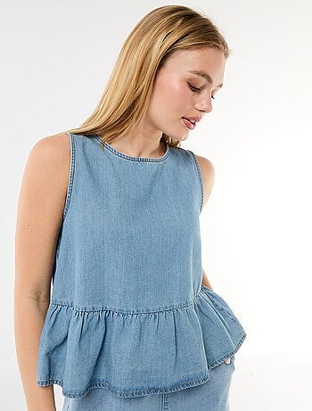 Blusa peplum in denim senza maniche