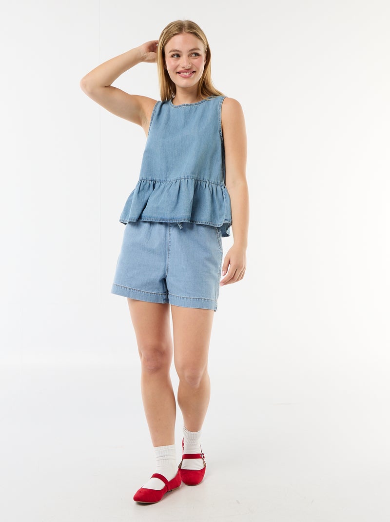 Blusa peplum in denim senza maniche Blu - Kiabi