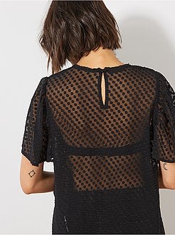 Blusa plumetis e pizzo - Kiabi