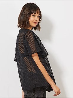 Blusa plumetis e pizzo - Kiabi