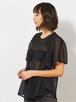 Blusa plumetis e pizzo - Kiabi