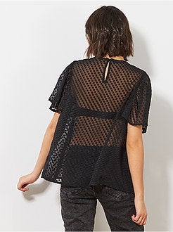 Blusa plumetis e pizzo - Kiabi