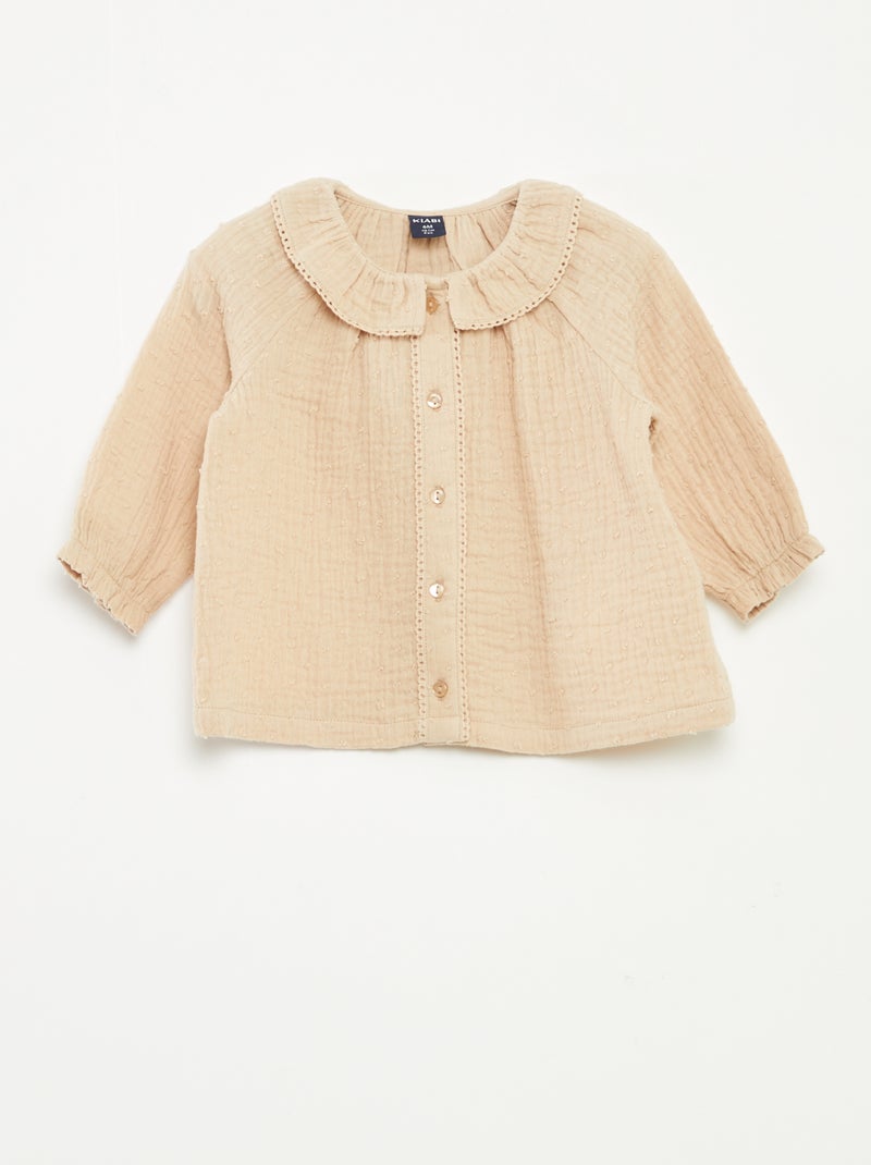 Blusa plumetis in garza di cotone Beige - Kiabi