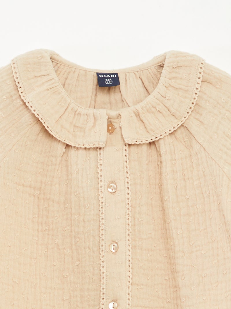 Blusa plumetis in garza di cotone Beige - Kiabi