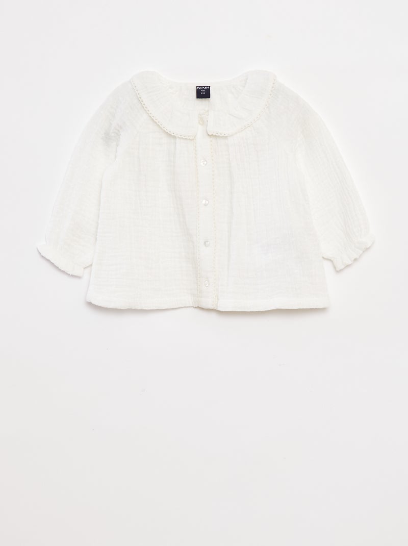 Blusa plumetis in garza di cotone Bianco - Kiabi