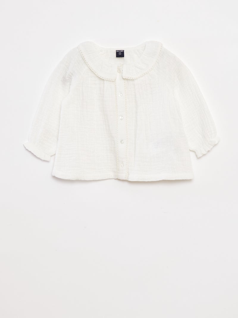 Blusa plumetis in garza di cotone Bianco - Kiabi