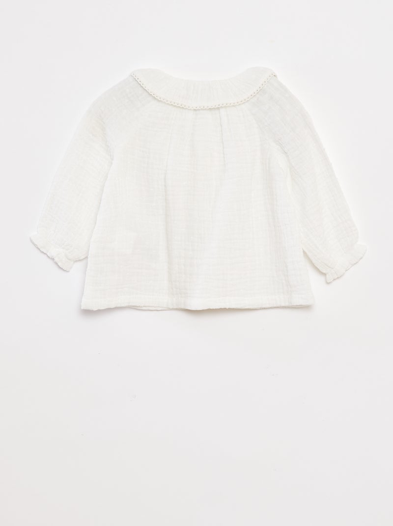 Blusa plumetis in garza di cotone Bianco - Kiabi