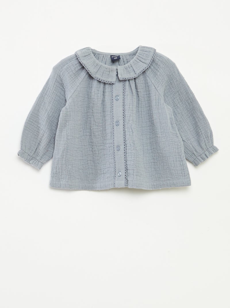 Blusa plumetis in garza di cotone Blu - Kiabi
