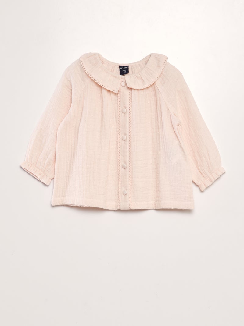 Blusa plumetis in garza di cotone ROSA - Kiabi