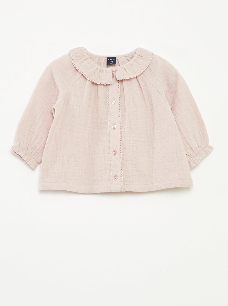 Blusa plumetis in garza di cotone Viola - Kiabi