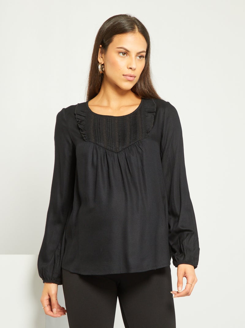 Blusa premaman con ricamo punto inglese Nero - Kiabi