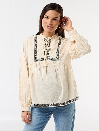 Blusa premaman ricamata in garza di cotone